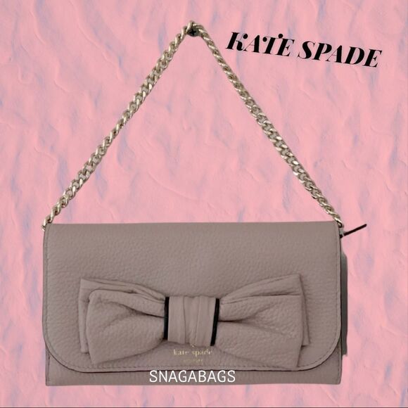KATE SPADE NWT MILOU ROSEWOOD PLACE ALMOND LEATHER  WALLET BAG WITH BOW DETAIL - Picture 1 of 8